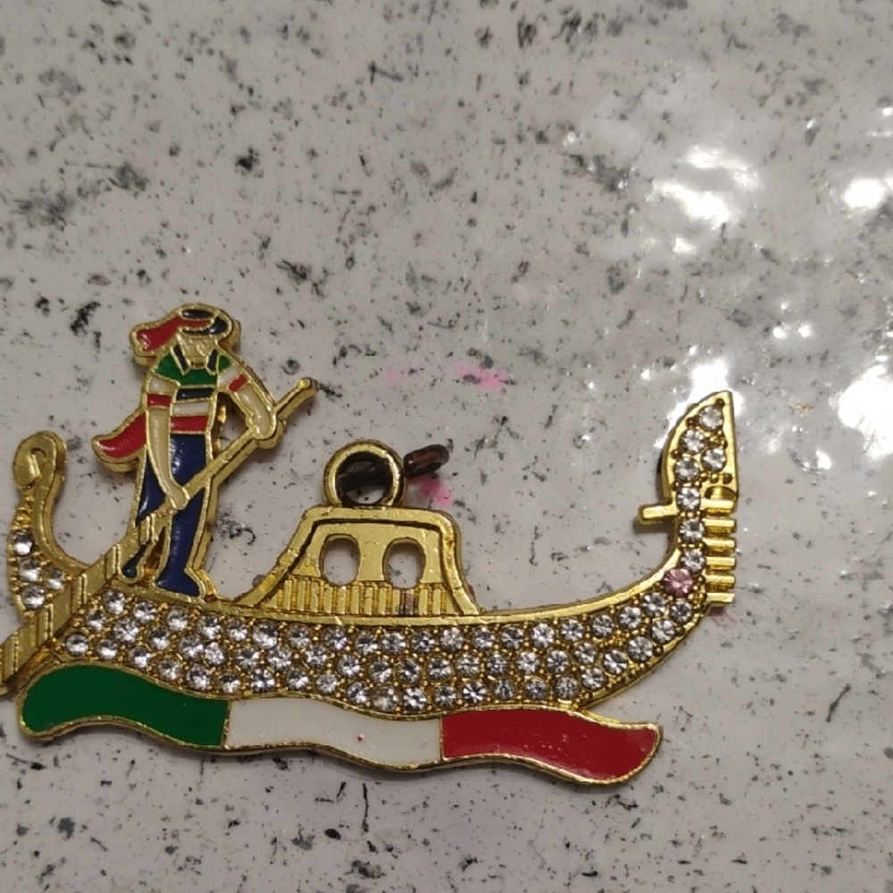 Gold Gondola Brooch with Italian Flag Colors